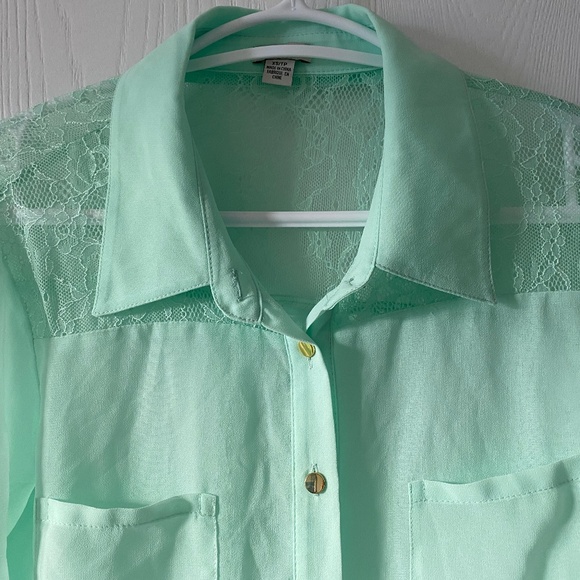 Guess Sheer Mint Button-down Shirt - Picture 2 of 8